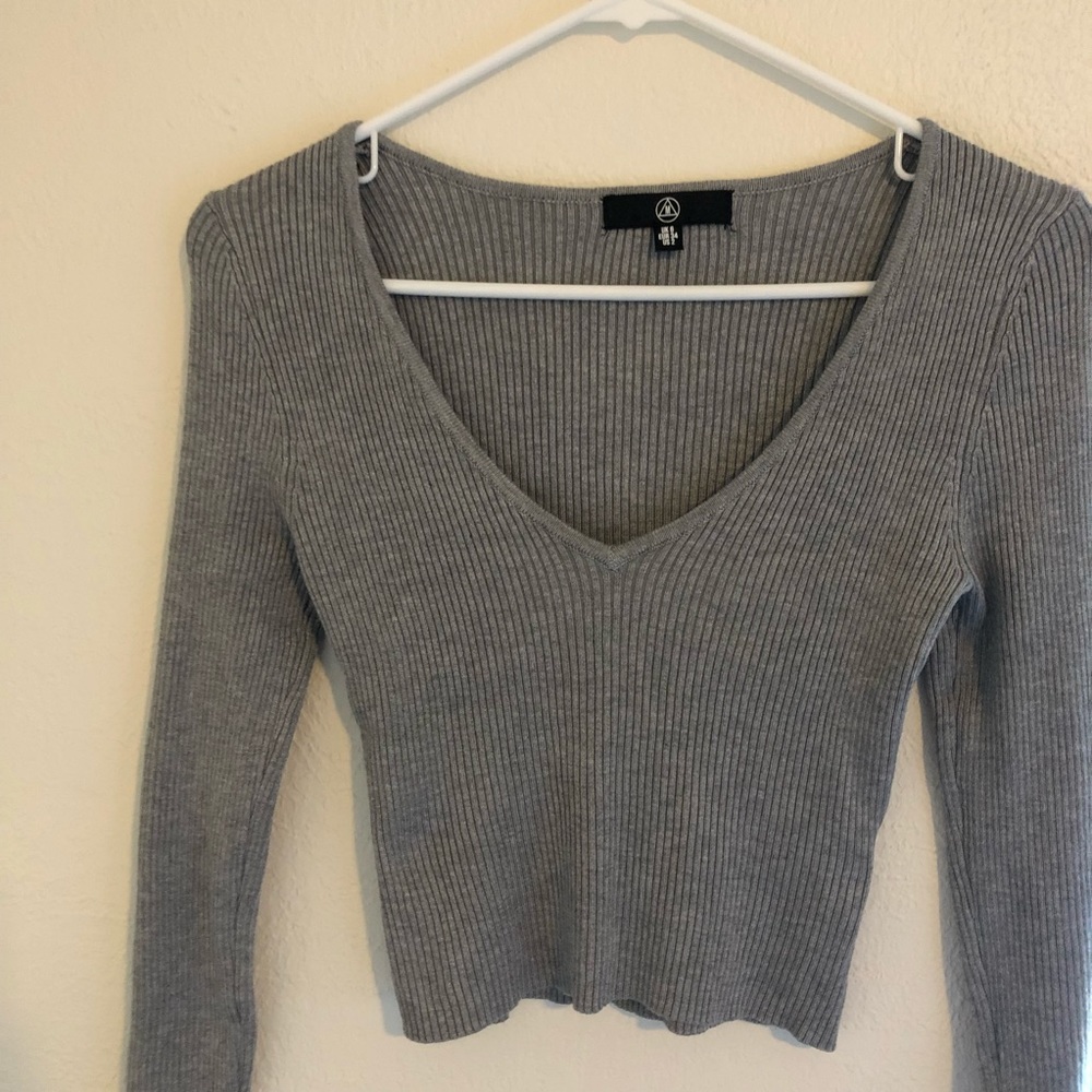 V neck Gray Sweater